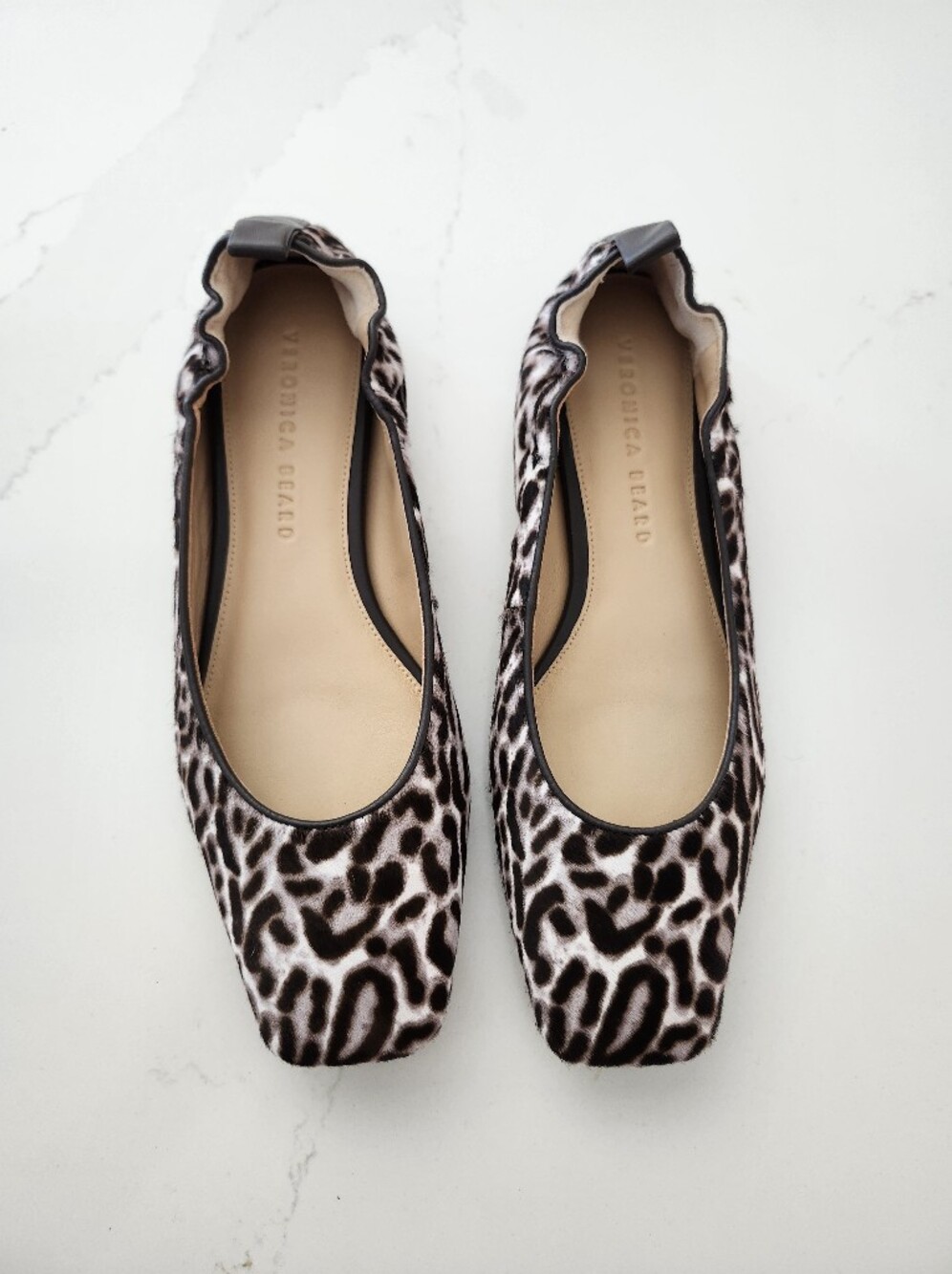 Veronica Beard Black, Brown & White Leopard-Print Ballet Flats